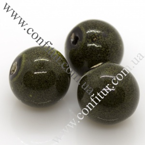 Бусины 16 мм Фарфор ручная работа круглые темно-зеленые, отв. 2 мм