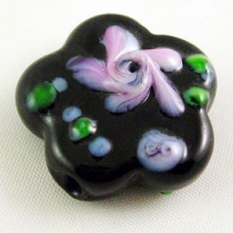 Бусины 24*8 мм стеклянные, ручная работа lampwork, непрозрачные, цветок, черные, отв 1 мм
