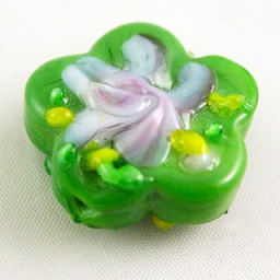 Бусины 24*8 мм стеклянные, ручная работа lampwork, непрозрачные, цветок, зеленые, отв 1 мм