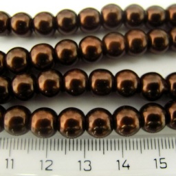 Жемчуг бусины 8 мм стекло, коричневый, круглый, глянцевый, 14609