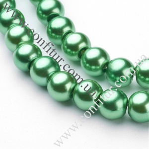 Бусины 8 мм Стекло имитация жемчуга круглые светло-зеленые, отв. 1 мм