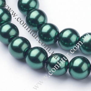 Бусины 8 мм Стекло имитация жемчуга круглые темно-зеленые, отв. 1 мм