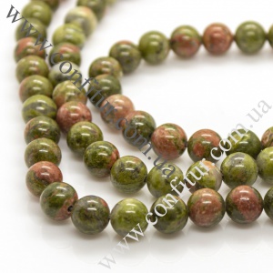 Бусины 8 мм Унакит натуральный камень круглые зеленые, отв. 1 мм