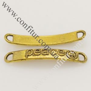 Коннектор 6*38*2 мм тибетский стиль знак и слово Peace античное золото, отв. 3*4 мм