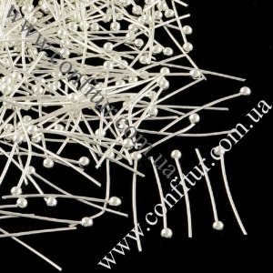 Пины с шариком 20 мм латунные серебро толщ. 0,5 мм, шарик 2 мм