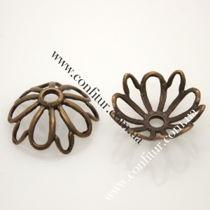 Шапочки для бусин 23,5*10 мм тибетский стиль красная медь, отв. 3 мм