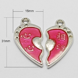 Подвески 31*15*2,5 мм акриловые CCB стиль, сердце из двух половинок, розовые, отв. 2 мм