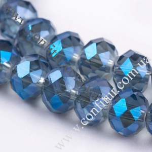 Бусины 8*5 мм Стеклянные с гальваническим покрытием граненые счеты(рондель) синие, отв. 1 мм