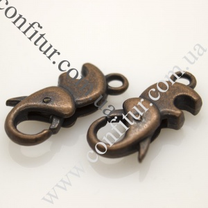 Застежка 23*11*5 мм карабин-лобстер бижутерный сплав тибетский стиль красная медь, отв. 3 мм