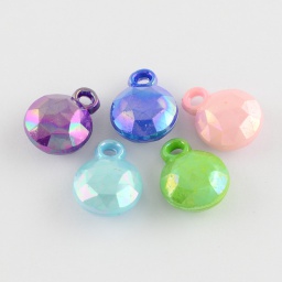 Подвески 17*12,5*7 мм акриловые граненые с AB покрытием, плоско-круглые, разноцветные, отв. 2 мм