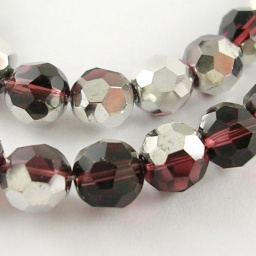 Бусины 6 мм стеклянные, граненые, с половинным серебрянным покрытием, вишневые, отв. 1 мм