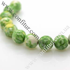 Бусины 10 мм Нефрит белый синтетический круглые окрашенные зеленые, отв. 1 мм