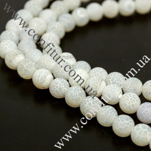 Бусины 8 мм Агат натуральный камень кракле круглые матовые белые, отв.1 мм