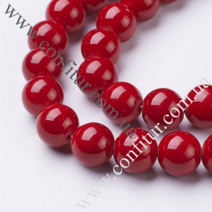 Бусины 10 мм Нефрит натуральный камень круглые красные, отв. 1 мм