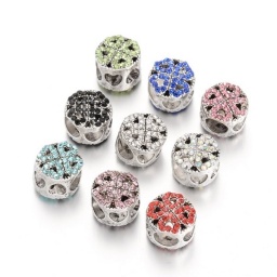 Pandora бусина со стразами, античное серебро, 11х10 мм, отв. 5 мм, микс цветов. 23920