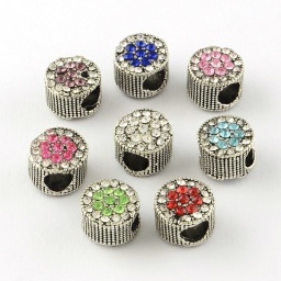 Pandora бусина плоская круглая с горным хрусталем, 11х9 мм, отв. 6 мм, микс цветов, 23922