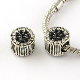 Pandora бусина плоская круглая с горным хрусталем, 11х9 мм, отв. 6 мм, черный, 23926