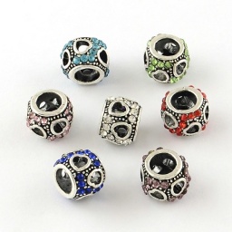 Pandora бусины с хрусталем круглые с сегдцем, 10х8 мм, отв. 5 мм, микс цветов. 23927