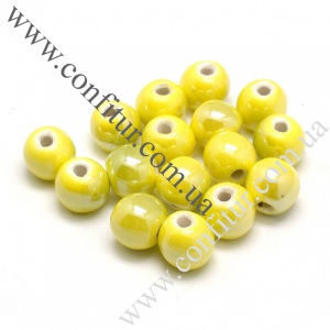 Бусины 12 мм Фарфор ручная работа перламутровые круглые желтые, отв. 2 мм