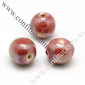 Бусины 12 мм Фарфор ручная работа перламутровые круглые коралловые, отв. 2 мм