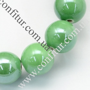 Бусины 11 Фарфор ручная работа перламутровые круглые зеленые, отв. 2 мм