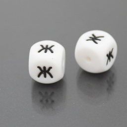 Бусины алфавит, Ж, пищевой силикон, куб, 12 мм, белые, отв. 1,5 мм