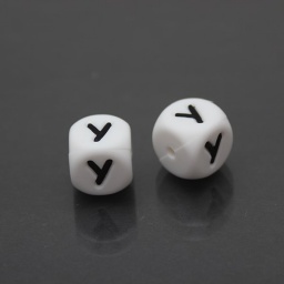 Бусины алфавит, У, пищевой силикон, куб, 12 мм, белые, отв. 1,5 мм