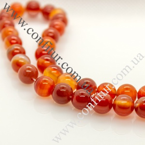 Бусины 8 мм Агат натуральный камень круглые оранжево-красные, отв. 1 мм