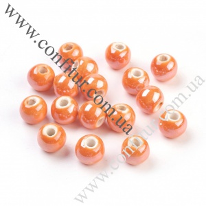 Бусины 10 мм Фарфор ручная работа перламутровые круглые оранжевые, отв. 2-3 мм