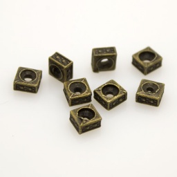 Бусины металлические разделители, 5*5*3 мм, квадратные, тибетский стиль, Цвет: бронза, отв. 2 мм