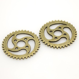 Подвеска 23*1 мм, SteamPunk, шестреня, античная бронза, сплав, отв. 5 мм