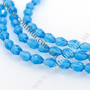 Бусины 6*4 мм Стекло прозрачные граненые капля темно-синие, отв. 1 мм