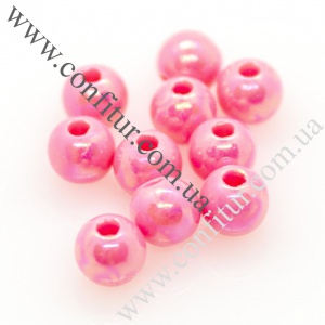 Бусины 6*5 мм Акриловые с АВ покрытим непрозрачные круглые ярко-розовые, отв. 1,5 мм
