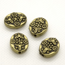 Бусины 16*12*6,5 мм акриловые, овальные, античные, Цвет: бронза, отв. 1,5 мм