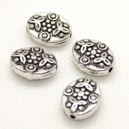 Бусины 16*12*6,5 мм акриловые, овальные, античные, Цвет: серебро, отв. 1,5 мм