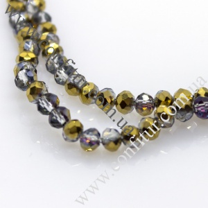 Бусины 4*3 мм Стекло с гальваническим покрытием граненые золотые отв. 1 мм