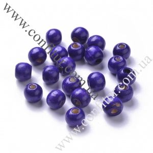 Бусины 10 мм Деревянные окрашенные круглые индиго, отв. 3 мм