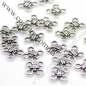 Коннектор 10*10*3 мм Сплав бижутерный тибетский стиль ромб античное серебро 4 отв. 2 мм