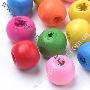 Бусины 5*4 мм Дерево круглые окрашенные разноцветные, отв. 1,5 мм