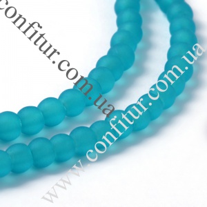 Бусины 4 мм Стеклянные прозрачные матовые круглые синие,отв. 1,3~1,6 мм