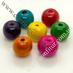 Бусины 19-20*17,5-18 мм деревянные круглые окрашенные разноцветные, отв.4,5 мм