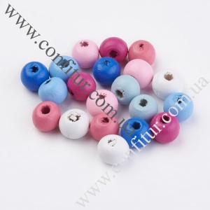 Бусины 8*7 мм деревянные круглые окрашенные разноцветные, отв. 2-3 мм