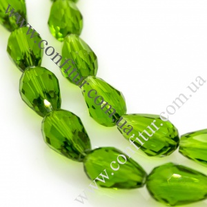 Бусины 15*10 мм стеклянные капля граненые прозрачные зеленые, отв. 2 мм