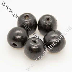 Бусины 16*15 мм деревянные круглые окрашенные черные, отв. 4 мм