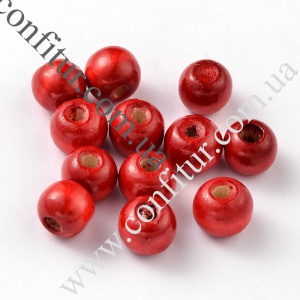 Бусины 16*15 мм деревянные натуральные круглые окрашенные красные, отв. 4 мм