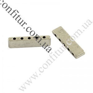 Конектор 5*17*2 мм Сплав бижутерный тибетский стиль прямоугольник античное серебро, 5 отв. 1 мм