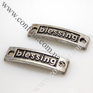 Коннектор 9*35*2,5 мм Сплав бижутерный слово Blessing тибетский стиль прямоугольник античное серебро, отв. 3 мм
