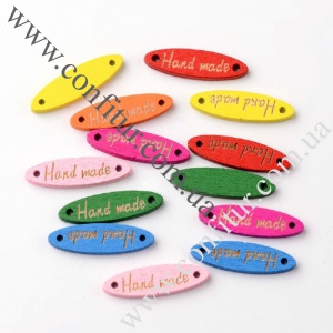 Деревянные подвески "Hand Made" 27,5*7,5*3 мм овальные разноцветные, 2 отверстия 1 мм