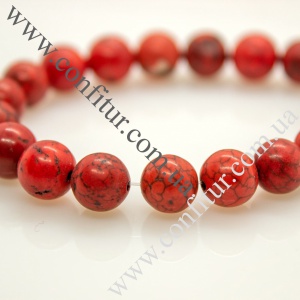 Бусины 8 мм Говлит натуральный круглые окрашенные красные, отв. 1 мм