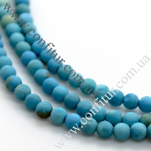 Бусины 4 мм Говлит натуральный камень матовый круглые окрашенные бирюзовые, отв. 1 мм